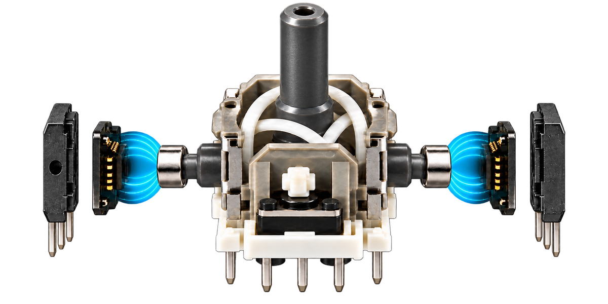 Exploded view of a contactless GuliKit TMR joystick module for PS5 controllers