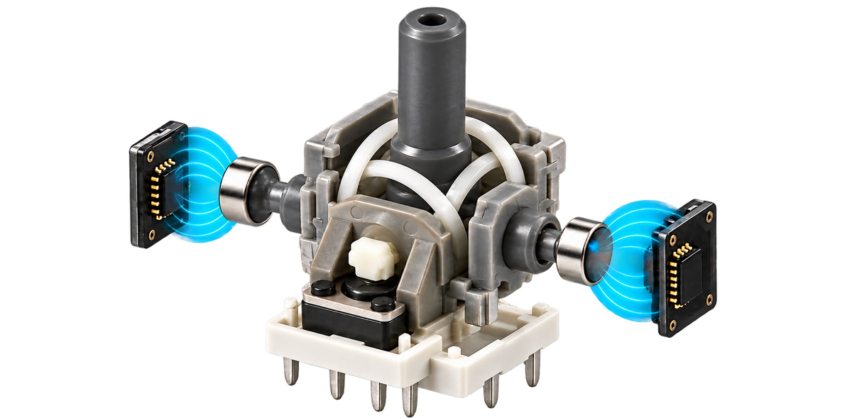 Structure of a GuliKit TMR joystick module with contactless magnetic sensors